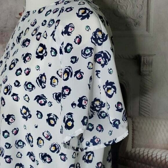 VINTAGE Impressions White Multi-Color Short Sleeve Blouse Size Large Made in USA - Picture 5 of 9